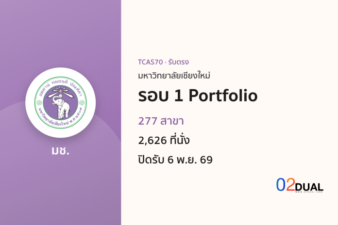 การรับเข้าศึกษา มหาวิทยาลัยเชียงใหม่ รอบ 1 Portfolio TCAS70