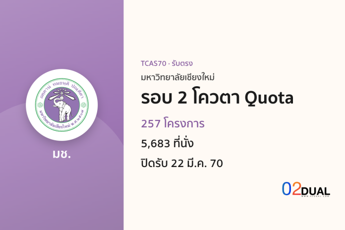 การรับเข้าศึกษา มหาวิทยาลัยเชียงใหม่ รอบ 2 โควตา Quota TCAS70