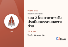 การรับเข้าศึกษา มหาวิทยาลัยขอนแก่น รอบ 2 โควตาภาคฯ วันประเมินสมรรถนะเฉพาะด้าน TCAS70