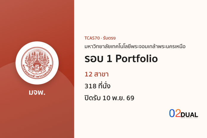 การรับเข้าศึกษา มหาวิทยาลัยเทคโนโลยีพระจอมเกล้าพระนครเหนือ รอบ 1 Portfolio TCAS70