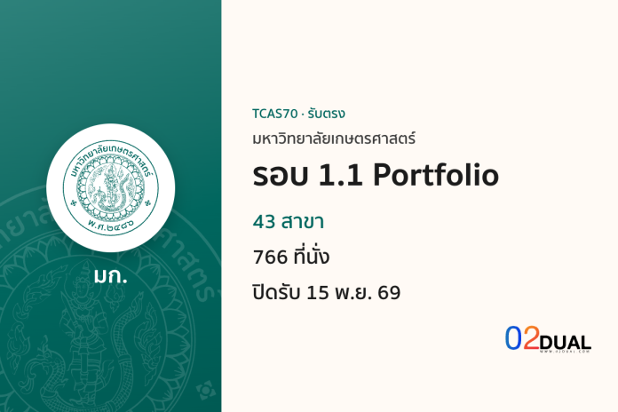 การรับเข้าศึกษา มหาวิทยาลัยเกษตรศาสตร์ รอบ 1.1 Portfolio TCAS70 การรับเข้าศึกษา มหาวิทยาลัยเกษตรศาสตร์ รอบ 1.1 Portfolio TCAS70