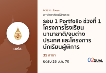 การรับเข้าศึกษา มหาวิทยาลัยแม่ฟ้าหลวง รอบ 1 Portfolio ช่วงที่ 1 โครงการโรงเรียนนานาชาติ/จบต่างประเทศ และโครงการนักเรียนผู้พิการ TCAS70 การรับเข้าศึกษา มหาวิทยาลัยแม่ฟ้าหลวง รอบ 1 Portfolio ช่วงที่ 1 โครงการโรงเรียนนานาชาติ/จบต่างประเทศ และโครงการนักเรียนผู้พิการ TCAS70