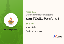 การรับเข้าศึกษา มหาวิทยาลัยเทคโนโลยีราชมงคลกรุงเทพ รอบ TCAS1 Portfolio2 TCAS70