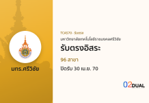 การรับเข้าศึกษา มหาวิทยาลัยเทคโนโลยีราชมงคลศรีวิชัย รับตรงอิสระ TCAS70