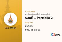 การรับเข้าศึกษา มหาวิทยาลัยเทคโนโลยีราชมงคลศรีวิชัย รอบที่ 1 Portfolio 2 TCAS70