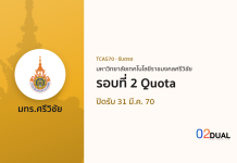 การรับเข้าศึกษา มหาวิทยาลัยเทคโนโลยีราชมงคลศรีวิชัย รอบที่ 2 Quota TCAS70