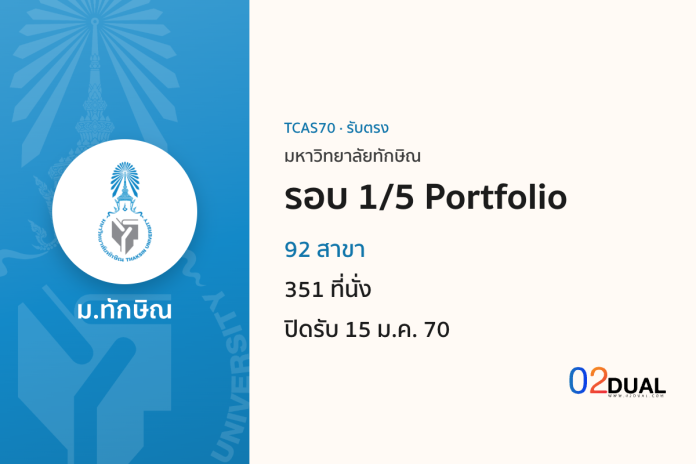 การรับเข้าศึกษา มหาวิทยาลัยทักษิณ รอบ 1/5 Portfolio TCAS70