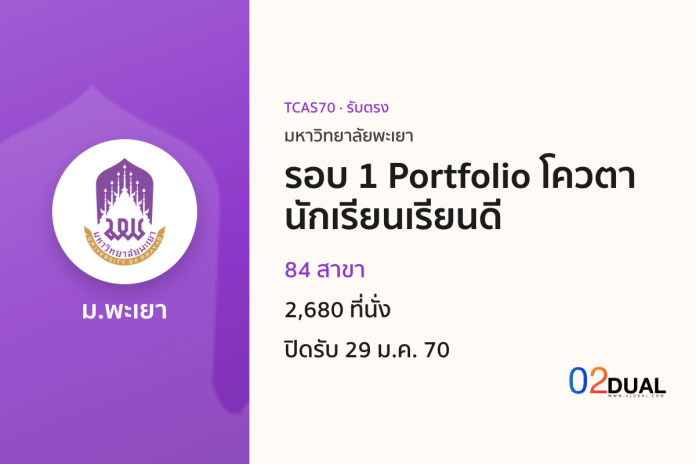 การรับเข้าศึกษา มหาวิทยาลัยพะเยา รอบ 1 Portfolio โควตานักเรียนเรียนดี TCAS70