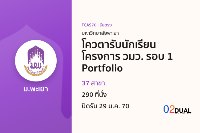 การรับเข้าศึกษา มหาวิทยาลัยพะเยา โควตารับนักเรียนโครงการ วมว. รอบ 1 Portfolio TCAS70