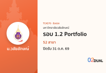 การรับเข้าศึกษา มหาวิทยาลัยวลัยลักษณ์ รอบ 1.2 Portfolio TCAS70